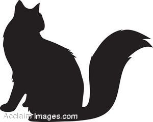 Clip Art of a Fluffy Cat Silhouette
