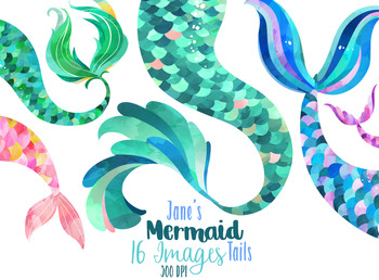 Watercolor mermaid tails.