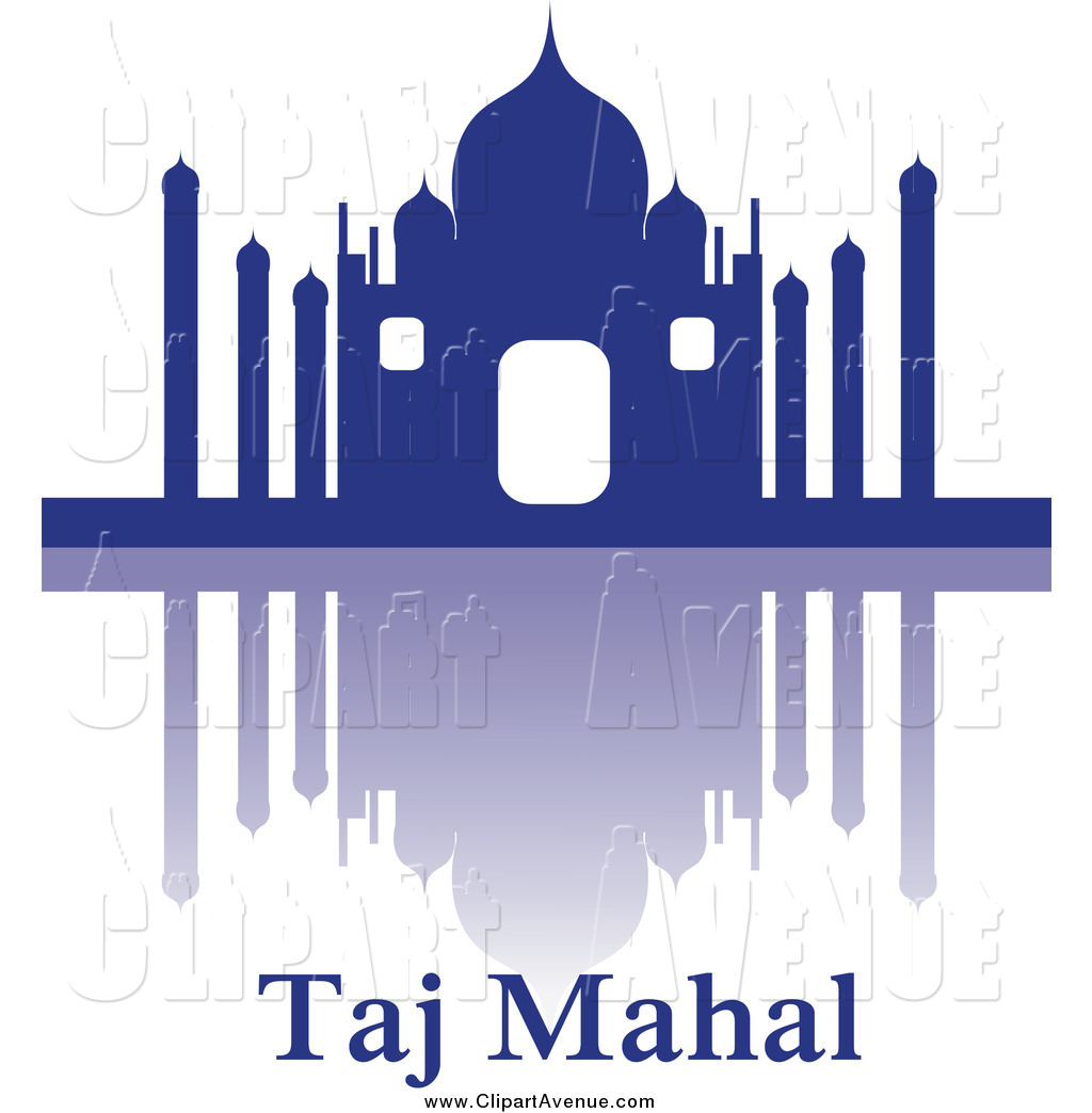 Avenue Clipart of a Blue Silhouetted Taj Mahal, Reflection