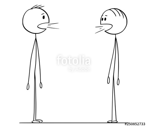 Cartoon stick figure drawing conceptual illustration of two