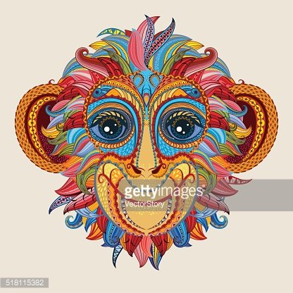 Tattoo design color head of the monkey Clipart Image