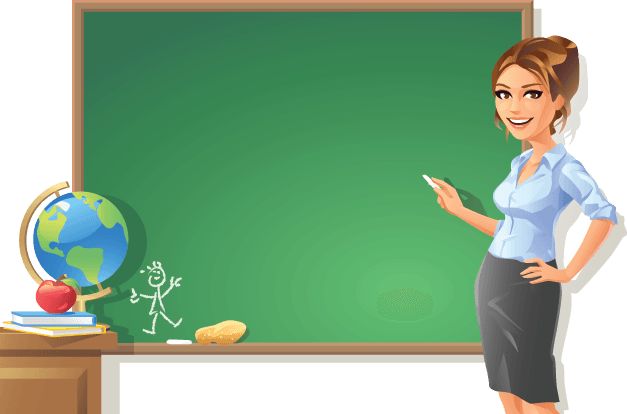 Female teacher blackboard.
