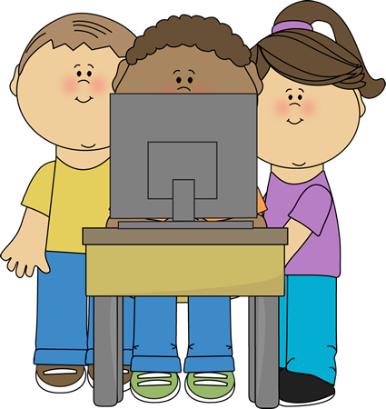 Kids Using School Computer Clip Art