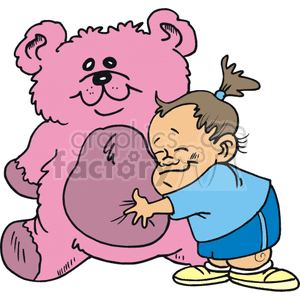 Little Baby Hugging a Large Pink Teddy Bear clipart
