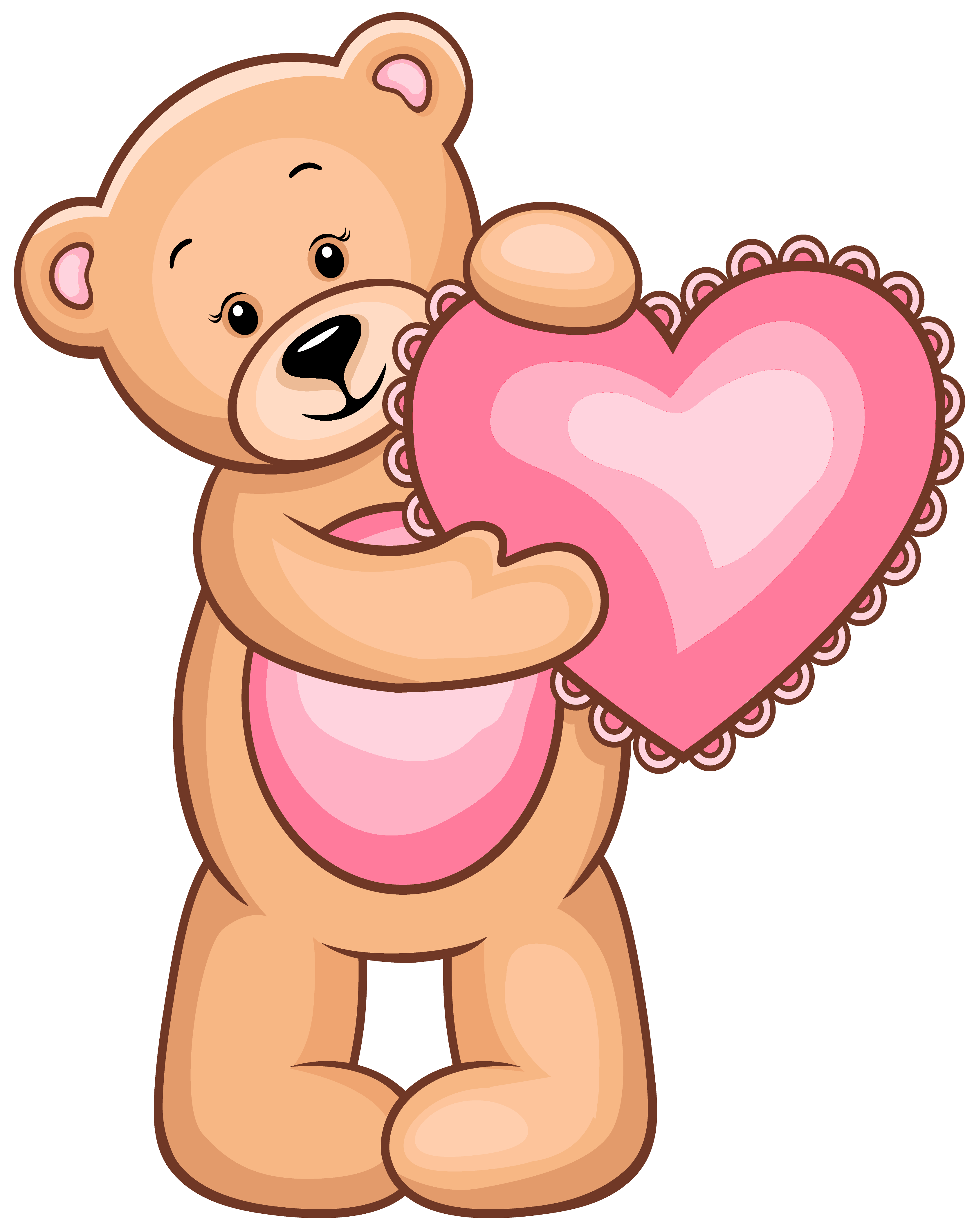 Transparent Teddy Bear with Pink Heart PNG Clipart