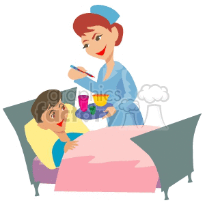 A Nurse Taking a Sick Boys Temperature clipart