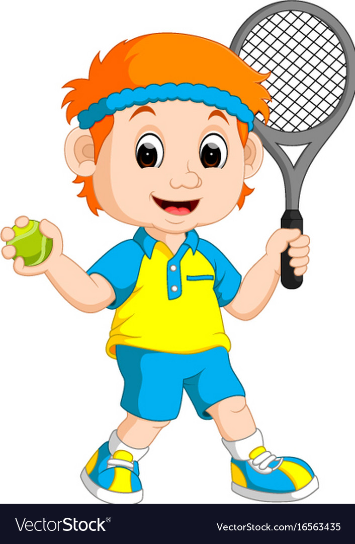 A boy playing lawn tennis