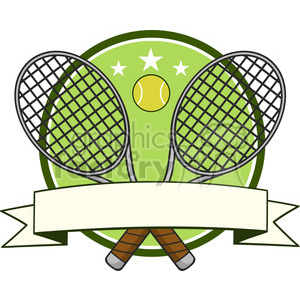Crossed racket and tennis ball logo design label vector illustration  isolated on white clipart