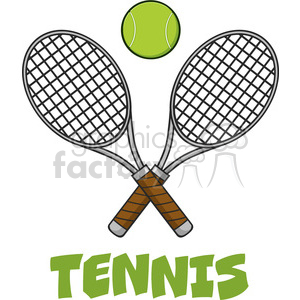 Crossed racket and tennis ball vector illustration isolated on white and  text tennis clipart