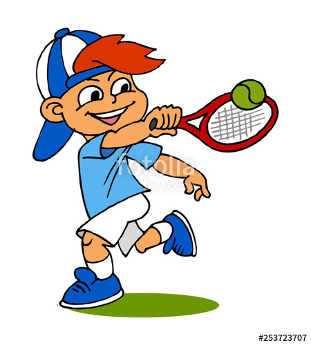 Boy playing tennis, children sports, color clipart