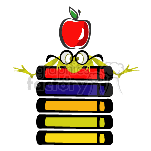 Cartoon frog wearing glasses with an apple and a stack of books clipart