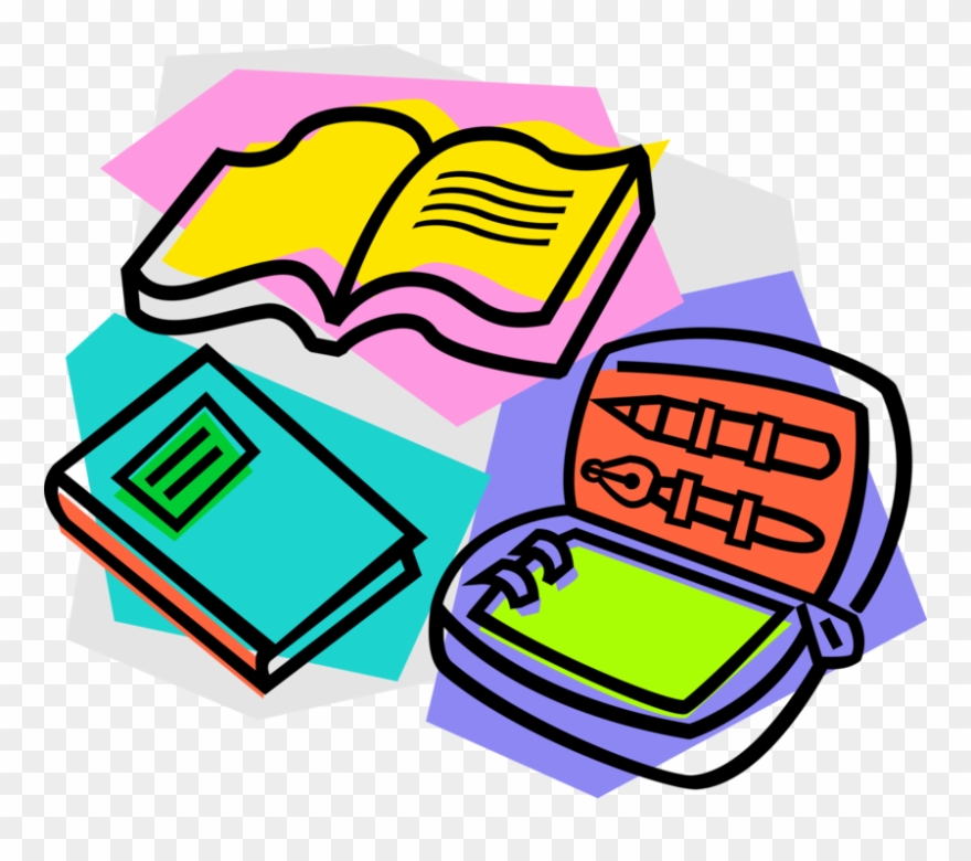Vector Illustration Of School Classroom Textbooks And