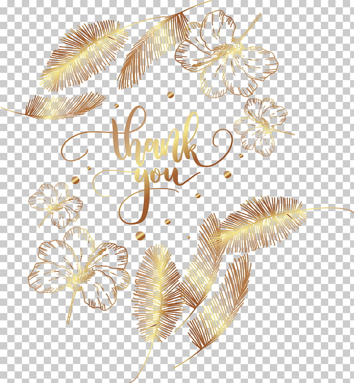Icon, Golden feather flowers, Thank You text PNG clipart