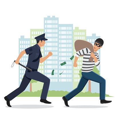 Illustration of a Policeman Chasing a Thief with Stolen Bag