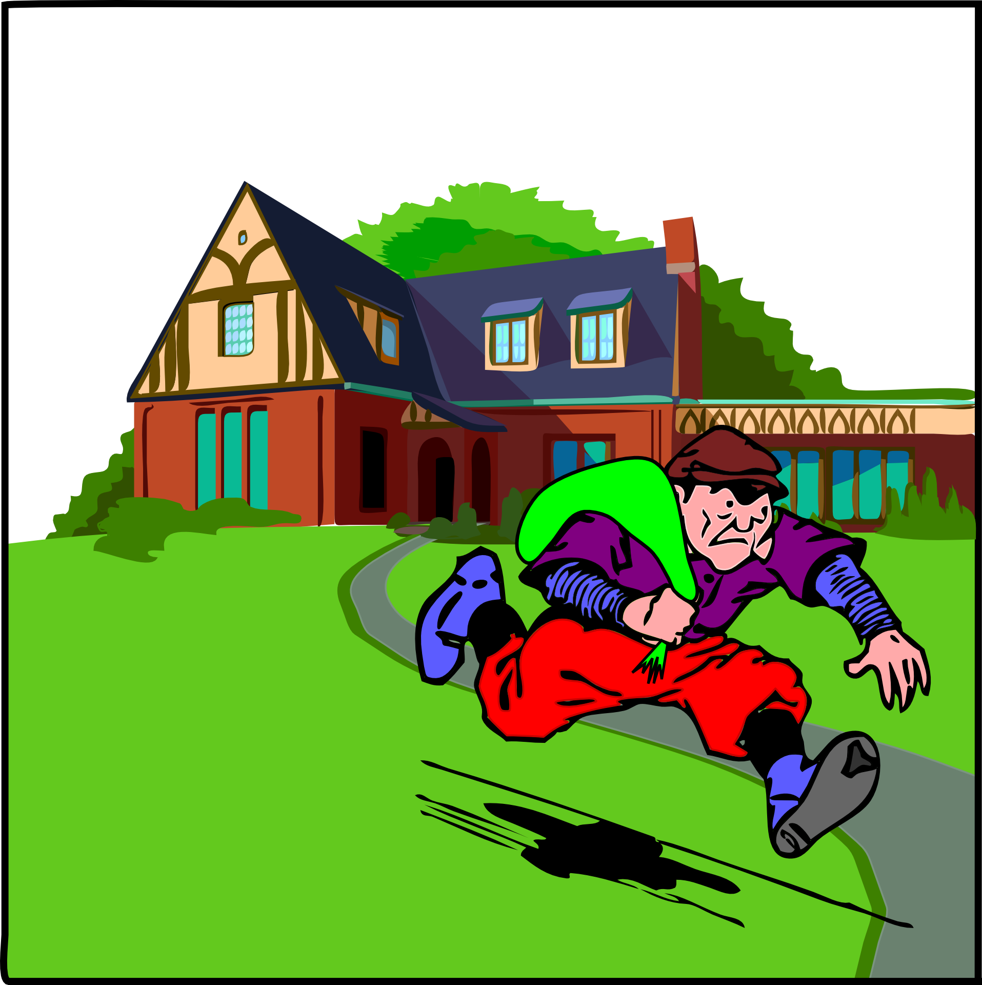 Thief robbed big house and running away clipart free image