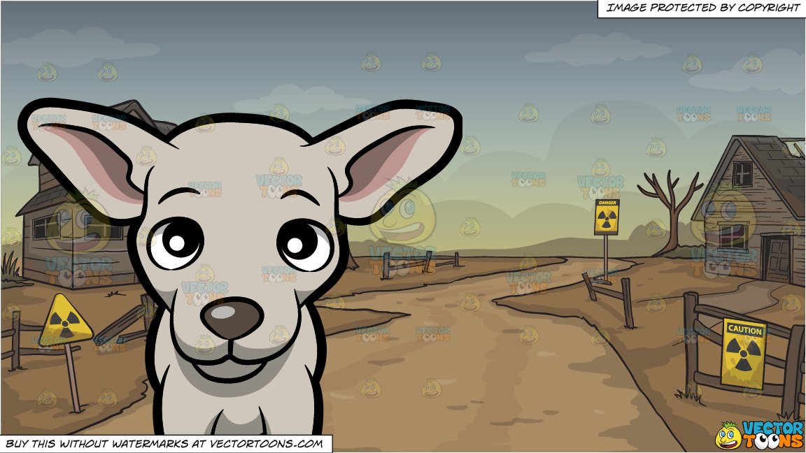 A Nice Looking Chihuahua Looking Straight Ahead and Abandoned Radioactive  Small Town Background
