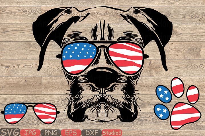 Boxer Dog USA Flag Glasses Paw SVG paw