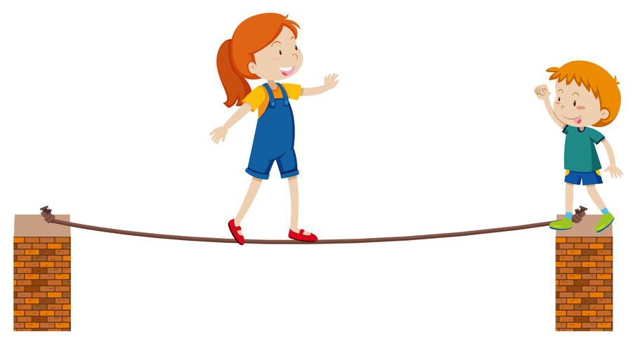 Girl walking on thin rope