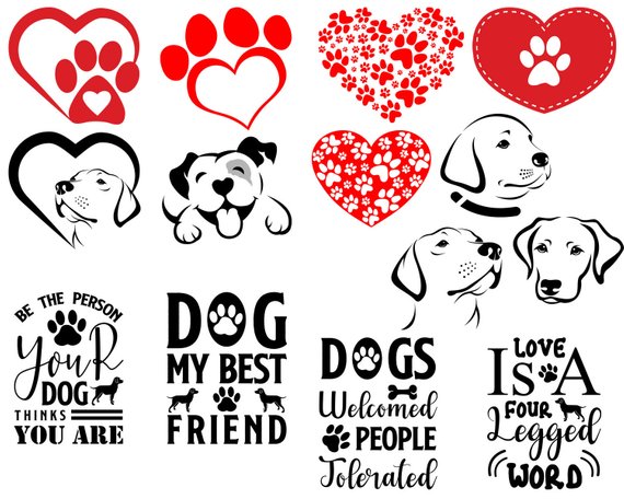 Paw Prints Heart SVG, Dog Paw Svg, Dog Love, Silhouette File