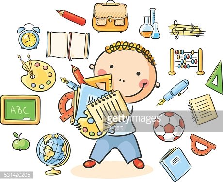 Boy with School Things Clipart Image