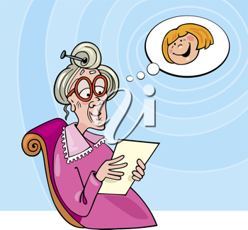 Royalty Free Clipart Image of an Old Woman Reading Something