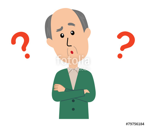 An elderly man crossing arms and thinking with question