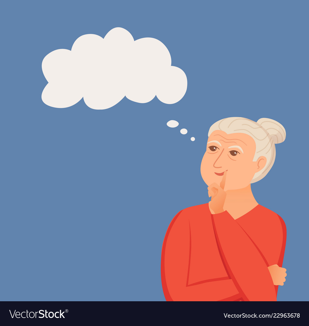 Old woman thinking with question marks vector image