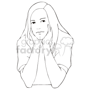 Black outline of a girl thinking clipart