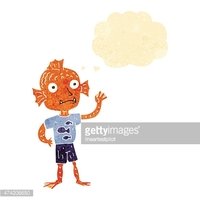 Cartoon Waving Fish Boy With Thought Bubble stock vectors