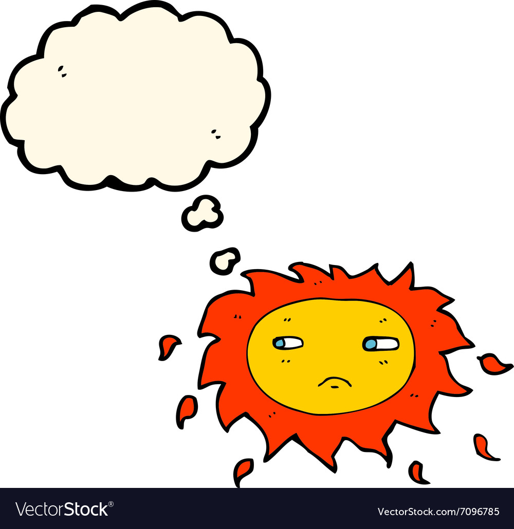 Cartoon sad sun with thought bubble