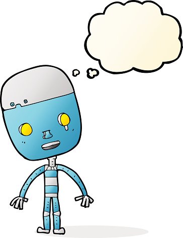 Cartoon Sad Robot With Thought Bubble premium clipart
