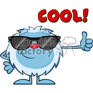 Cute Little Yeti Cartoon Mascot Character With Sunglasses Holding A Thumb  Up Vector With Text Cool