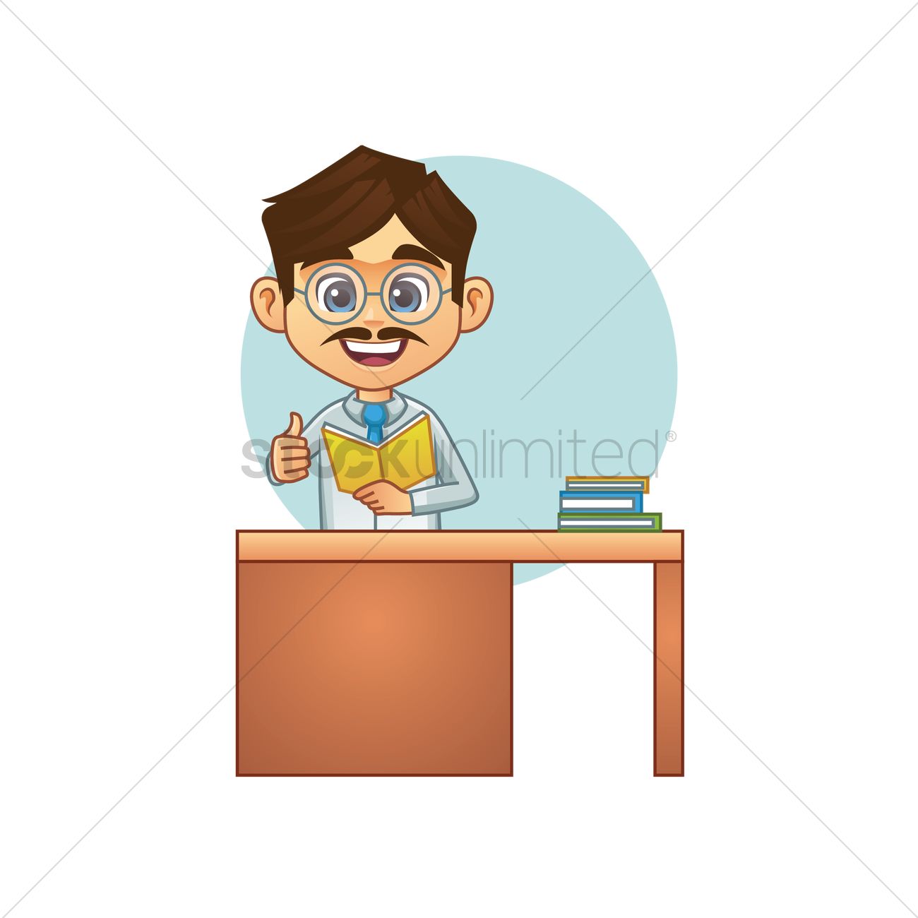 Teacher with his thumb up at desk Vector Image