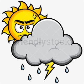 Thunderstorm Angry Sun Behind Cloud Vector Cartoon