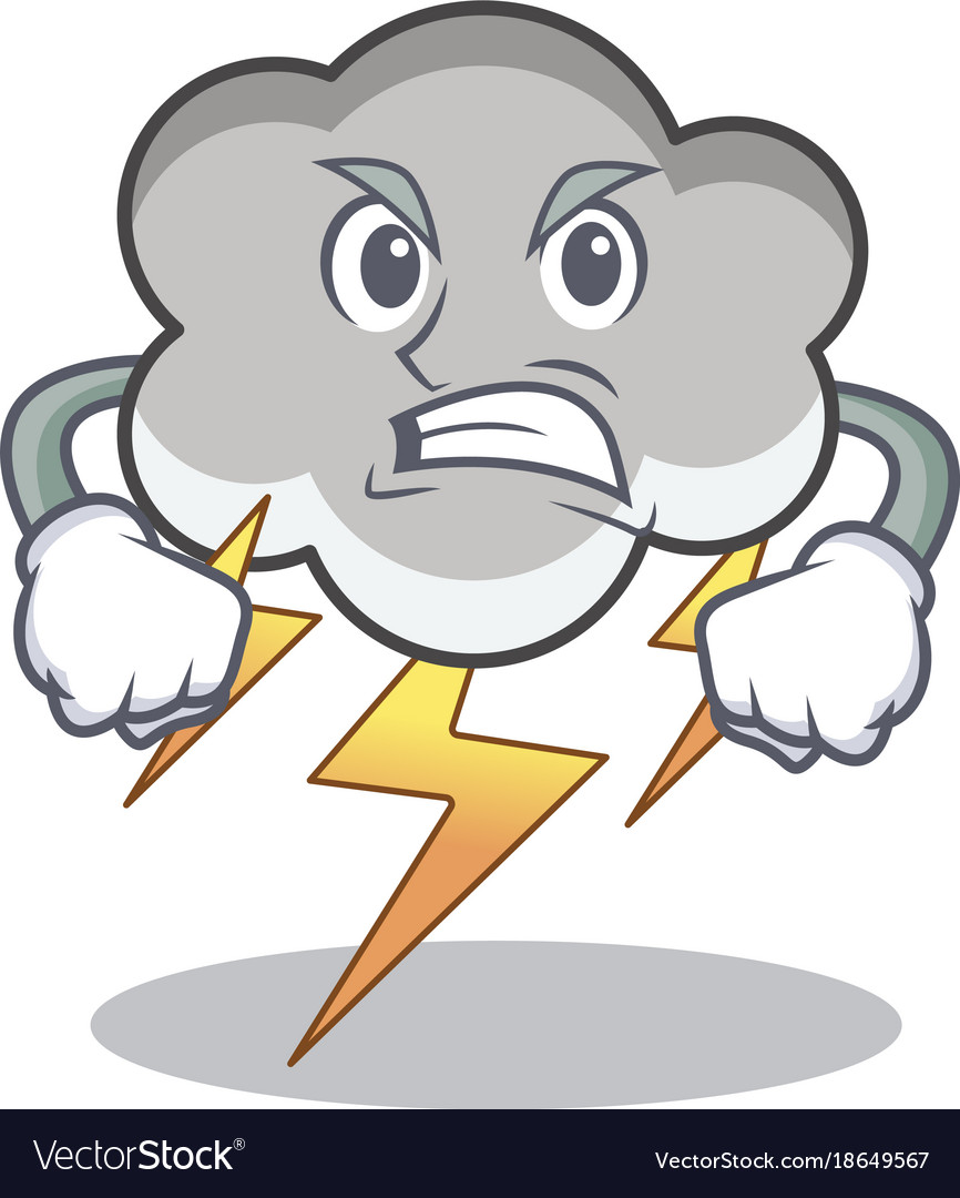 Angry thunder cloud character cartoon vector image