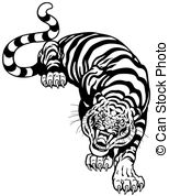 tiger clipart black and white angry