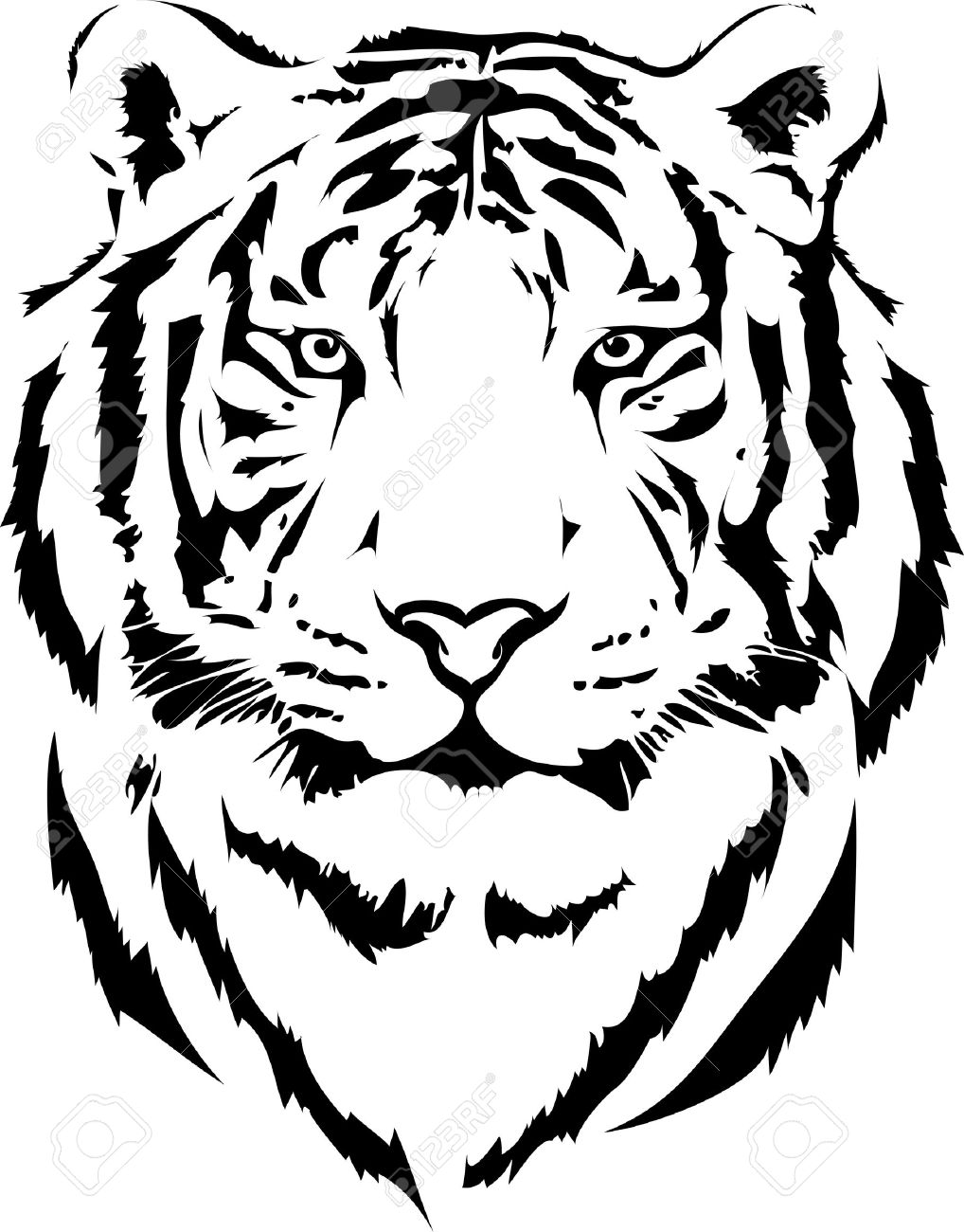 Tiger head clipart black and white