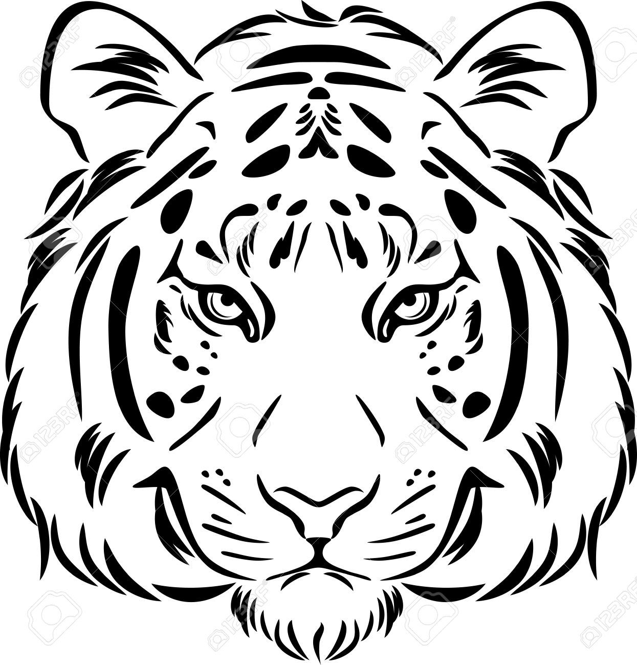 Tiger head black and white clipart