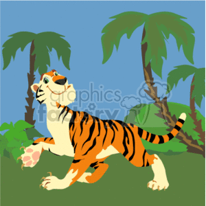 Cartoon tiger walking in the jungle clipart