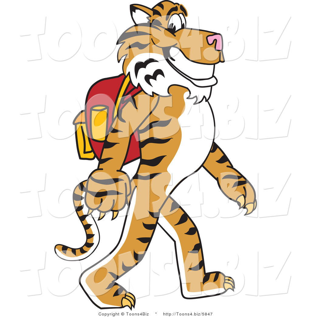 Vector Illustration of a Cartoon Tiger Mascot Walking to