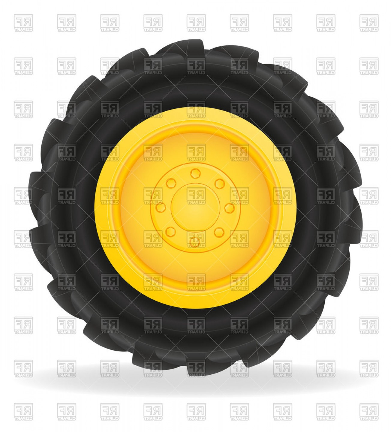 Tractor Wheel With Grooved Tire Casing Vector Clipart
