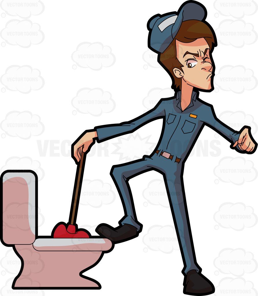 A plumber trying to fix a clogged toilet