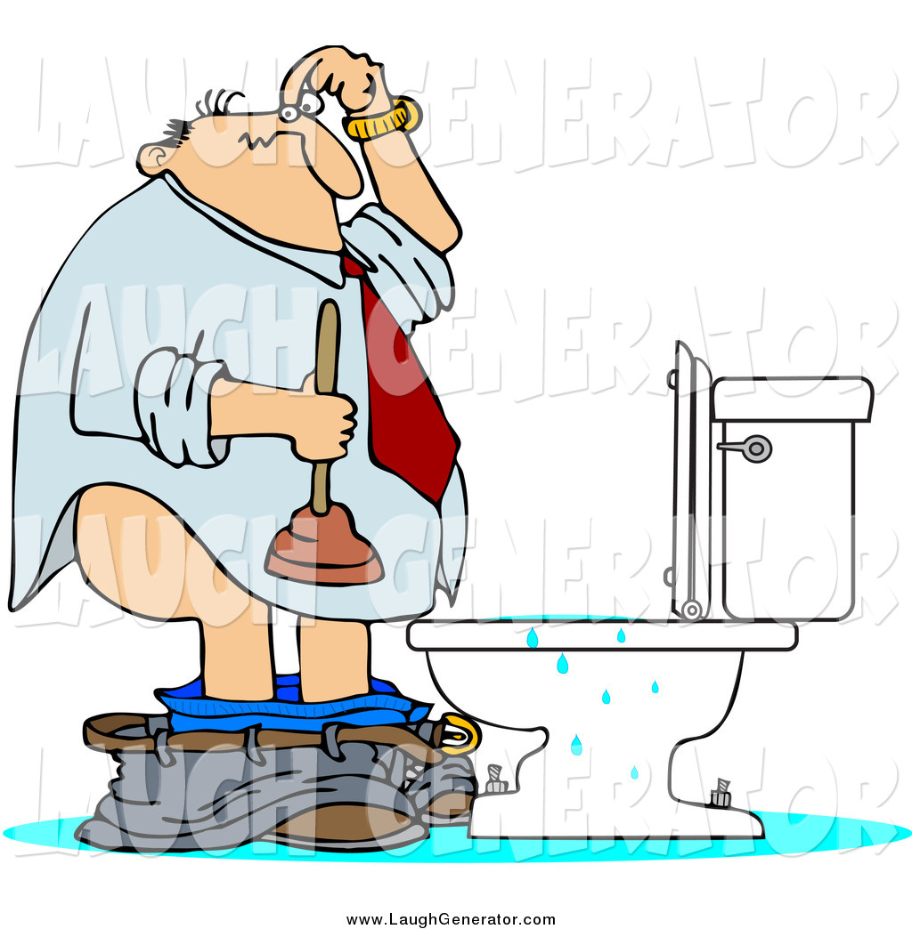 Humorous Clip Art of a White Man with a Plunger over a