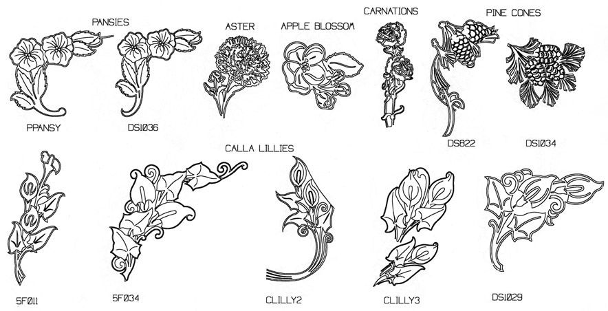 Engraved flower designs samples for headstone memorials