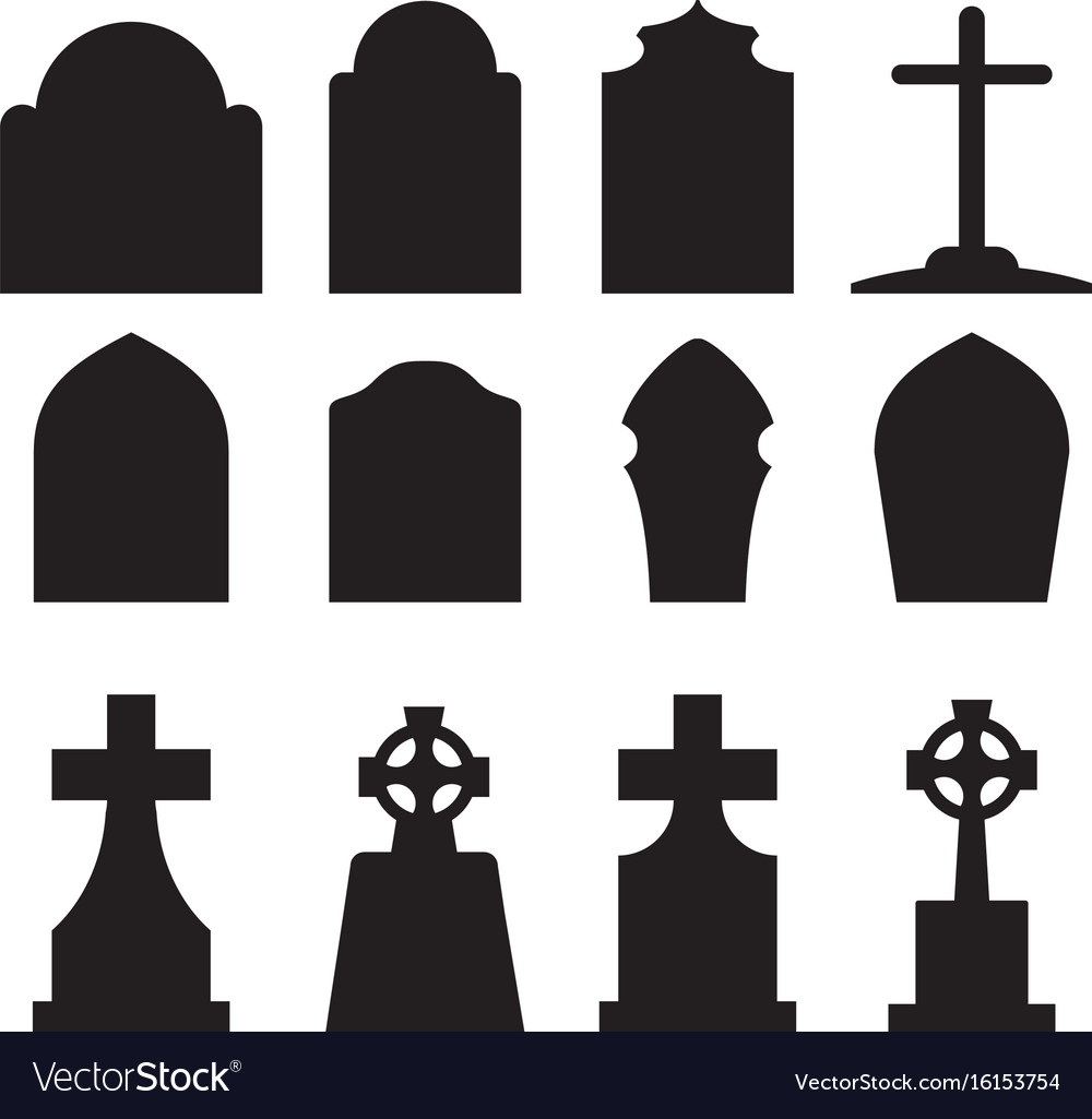 Set of headstone and tombstone silhouette