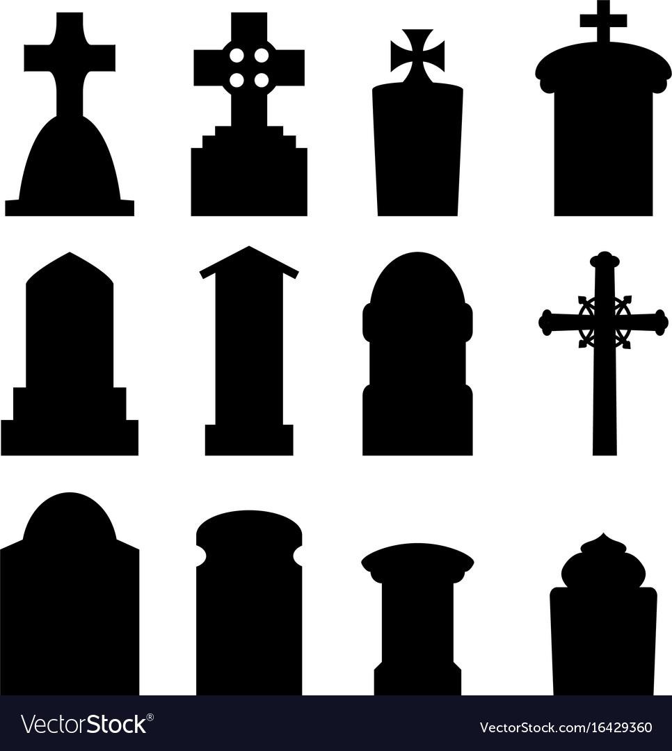 Set of headstone and tombstone in silhouette