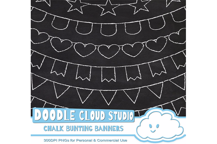 White Chalk Bunting Banners Cliparts Pack, Chalkboard Bunting Flags,  Transparent Background, Instant Download, Personal