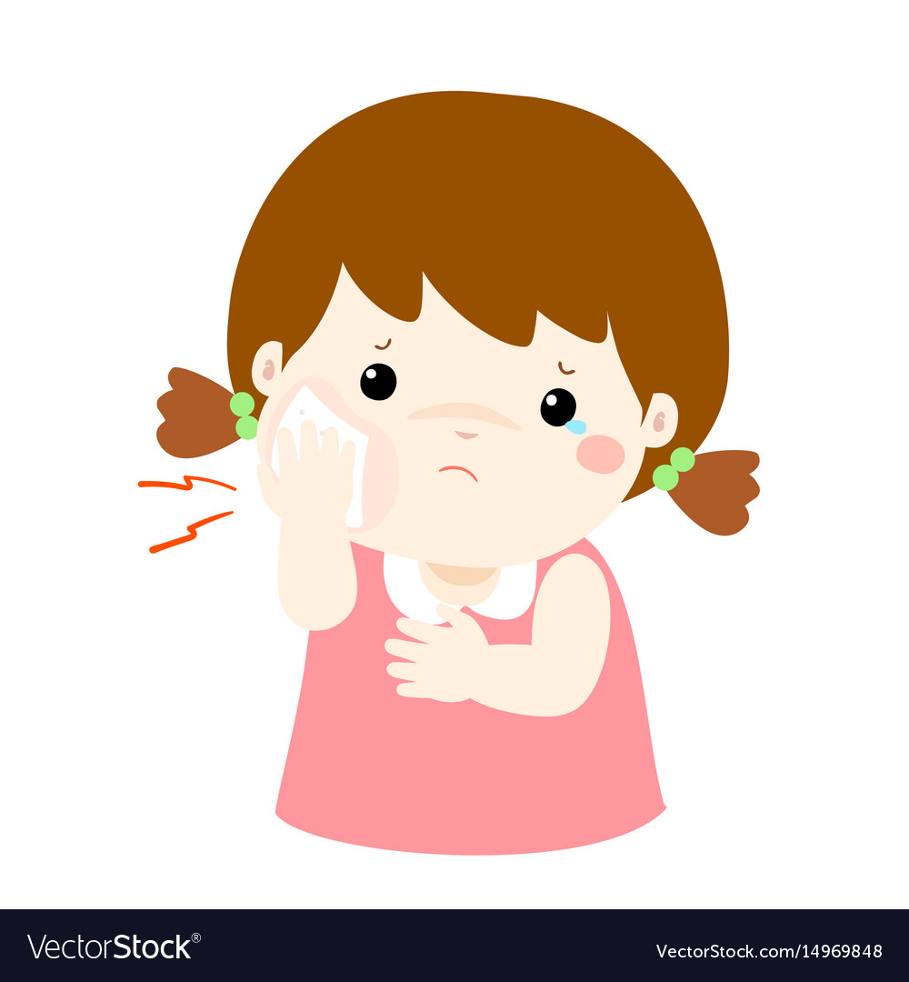 Little girl having toothache cartoon