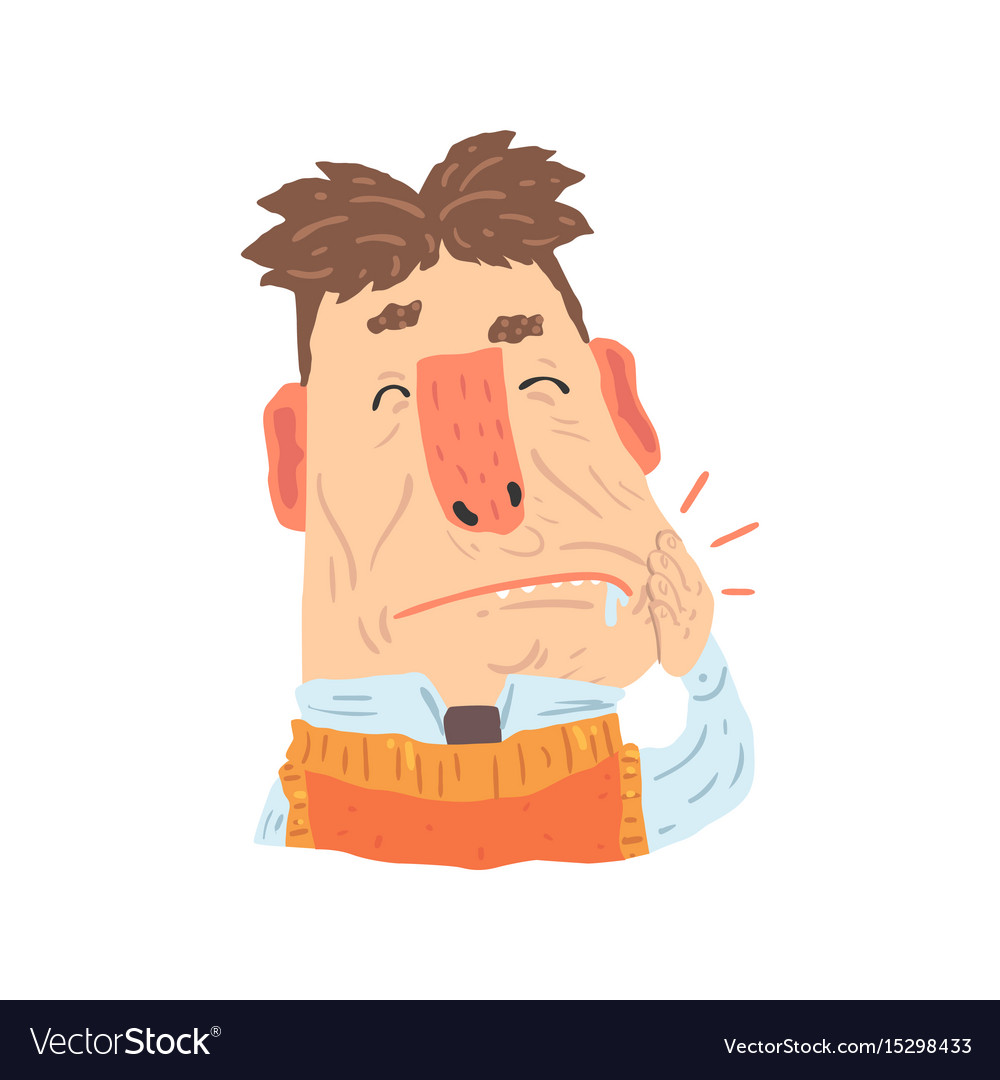 Man suffering from toothache pain cartoon