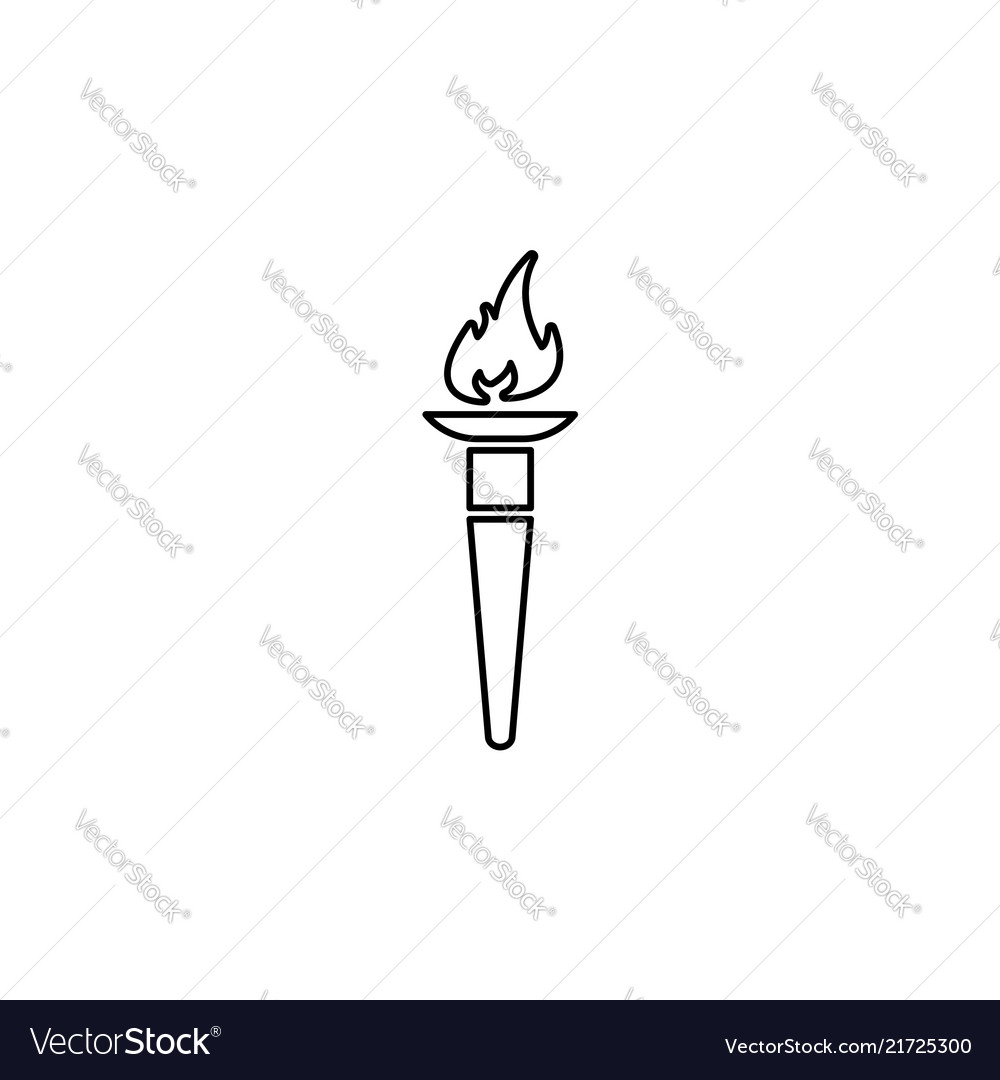 Olympic torch flame line icon black on white